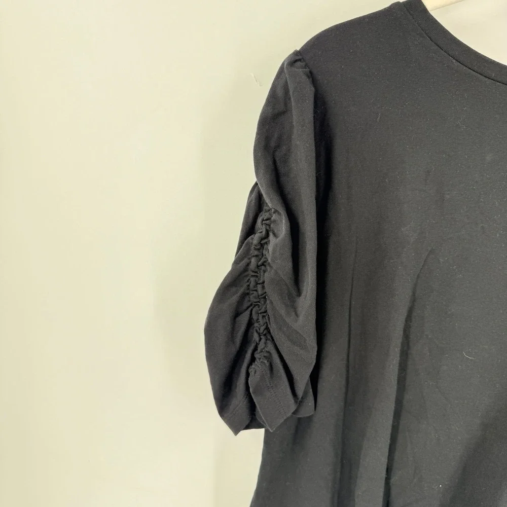 Kate Spade Ruched Puff Sleeve Tee Black XXL Cotton Feminine Designer Top